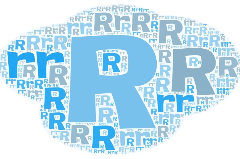 An image of a cloud created by repeated use of the letter "R"